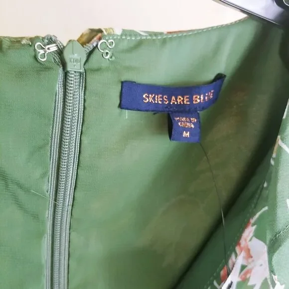 Skies are Blue green maxi dress floral ruffle trim 3/4 sleeves size Medium - Picture 7 of 8